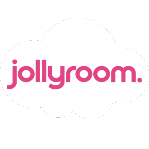 Jollyroom logo pilvitaustalla